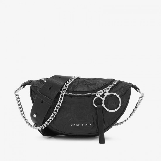 Charles Keith Chain Shoulder Messenger Bag Chest Bag Black